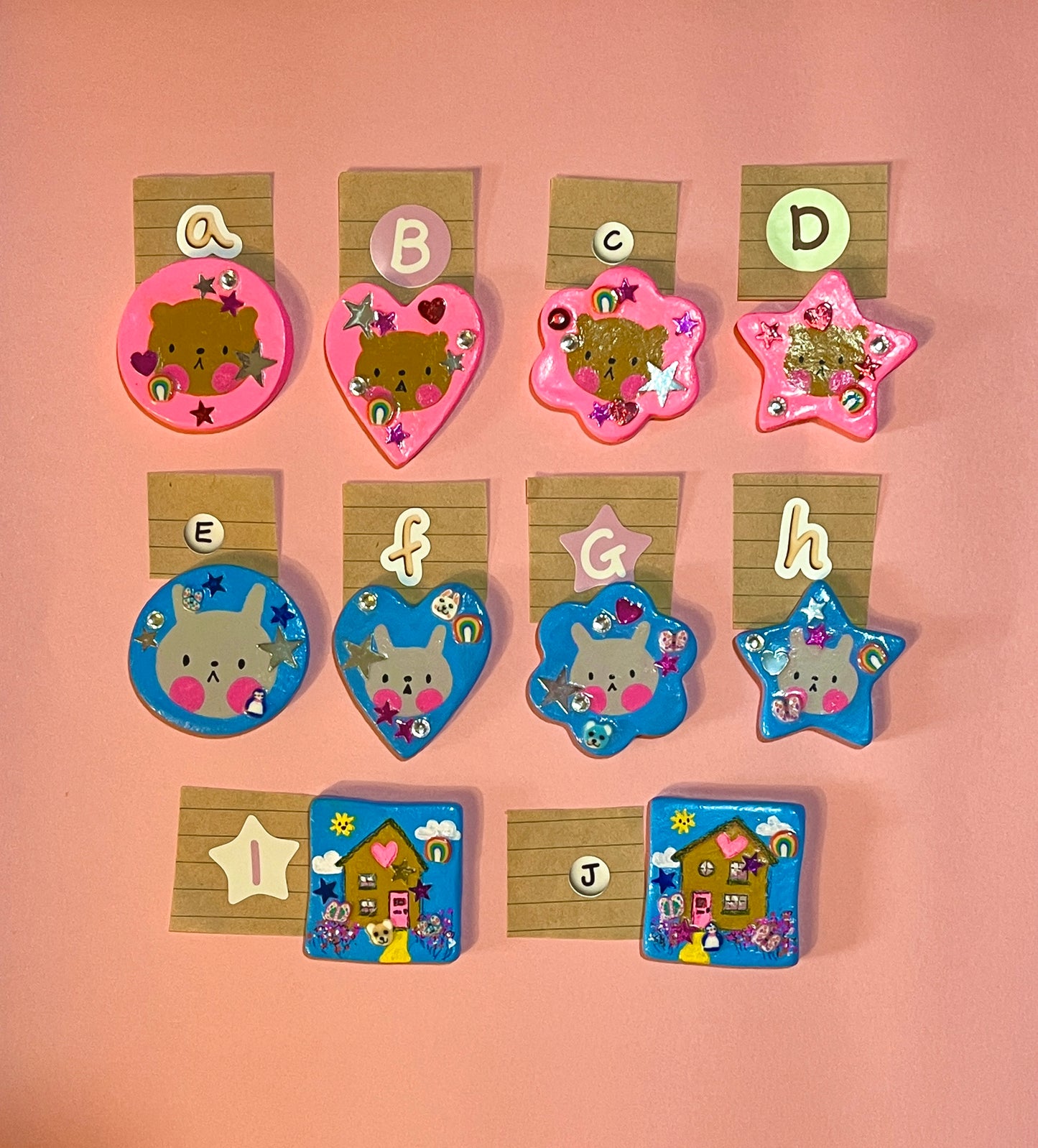 Hand Painted Cute Animal Clay Brooches and Magnets