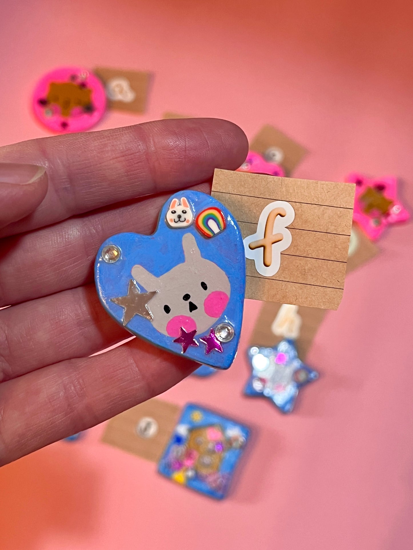 Hand Painted Cute Animal Clay Brooches and Magnets