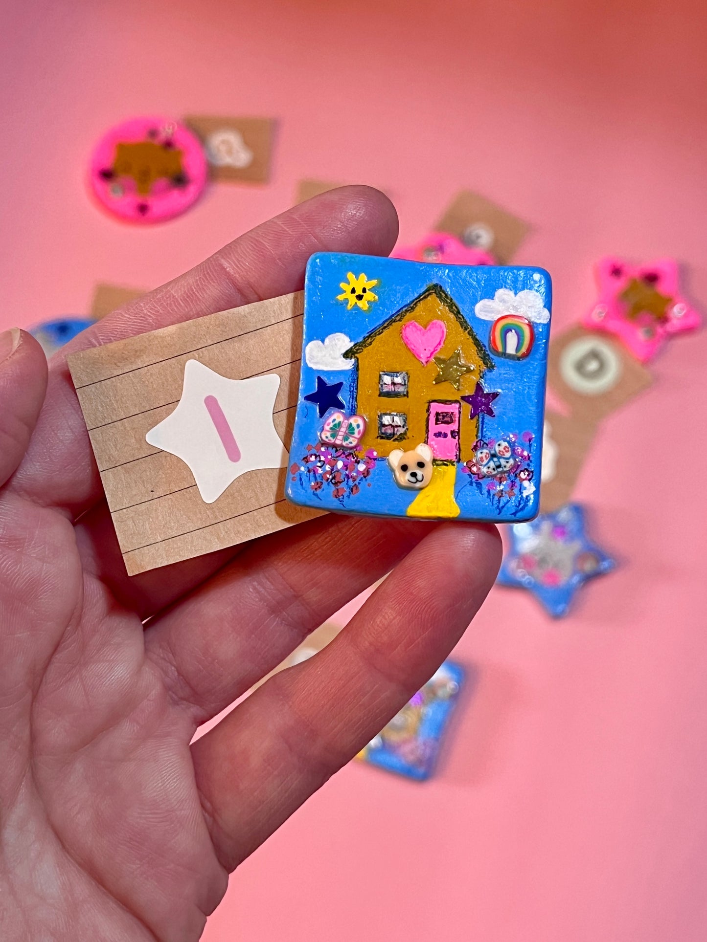 Hand Painted Cute Animal Clay Brooches and Magnets