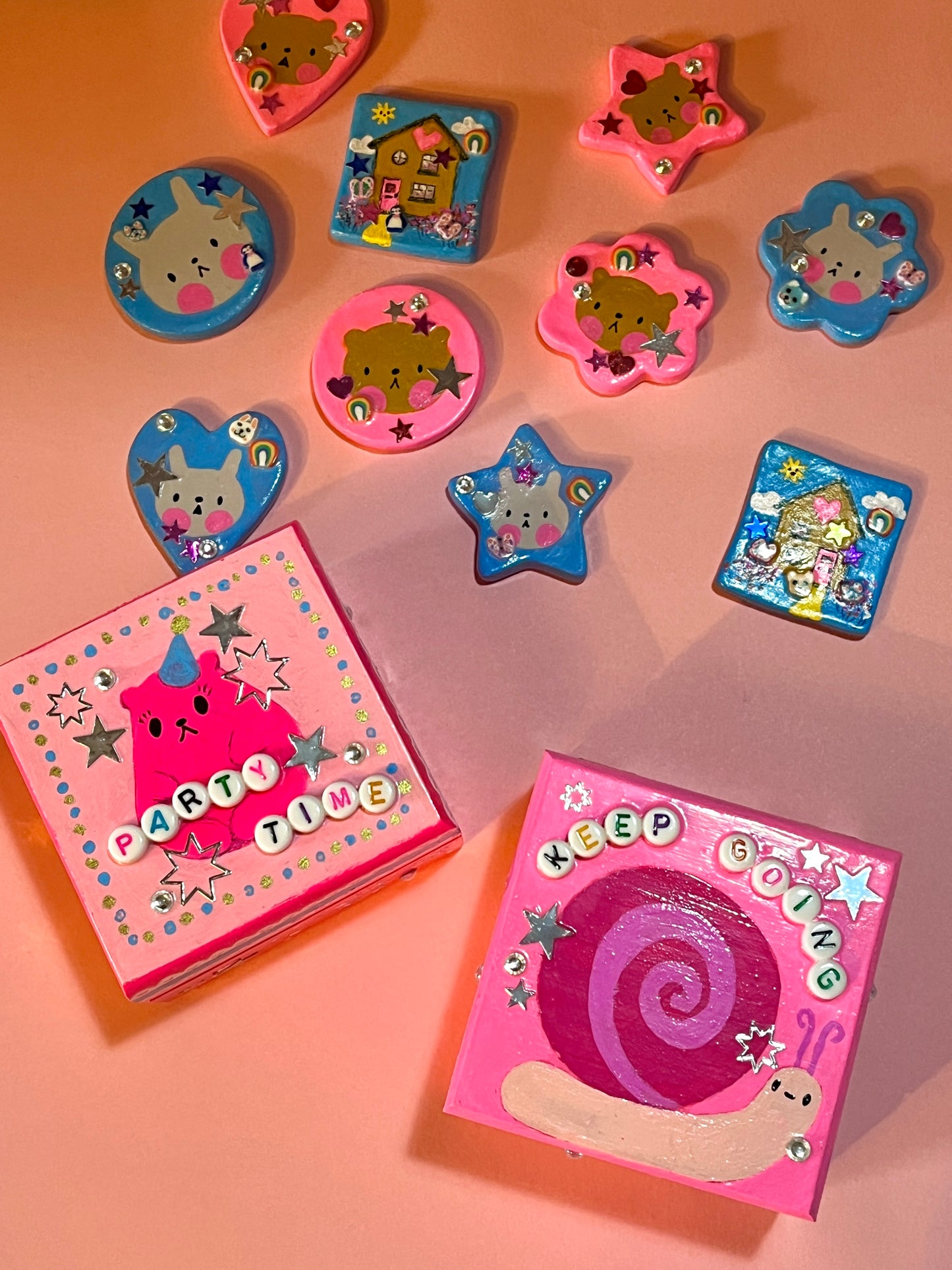 Hand Painted Cute Animal Clay Brooches and Magnets