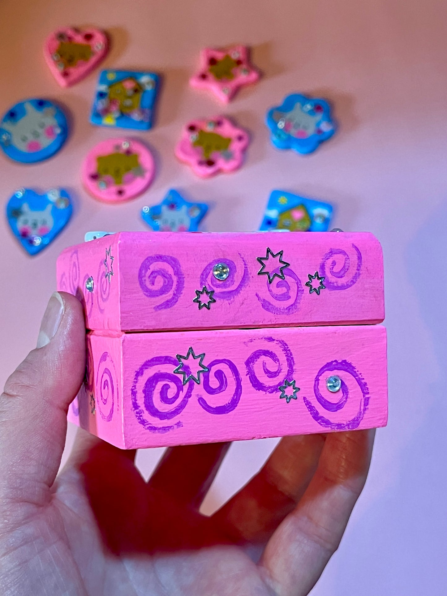 Hand Painted Cute Pink Motivational Snail Wooden Trinket Box