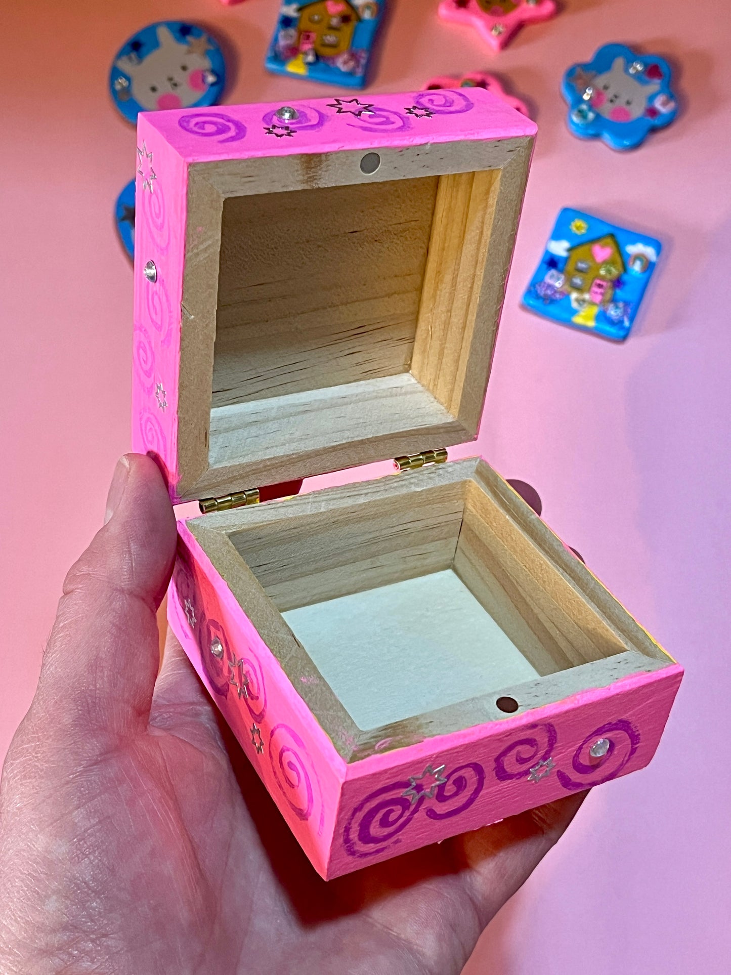 Hand Painted Cute Pink Motivational Snail Wooden Trinket Box