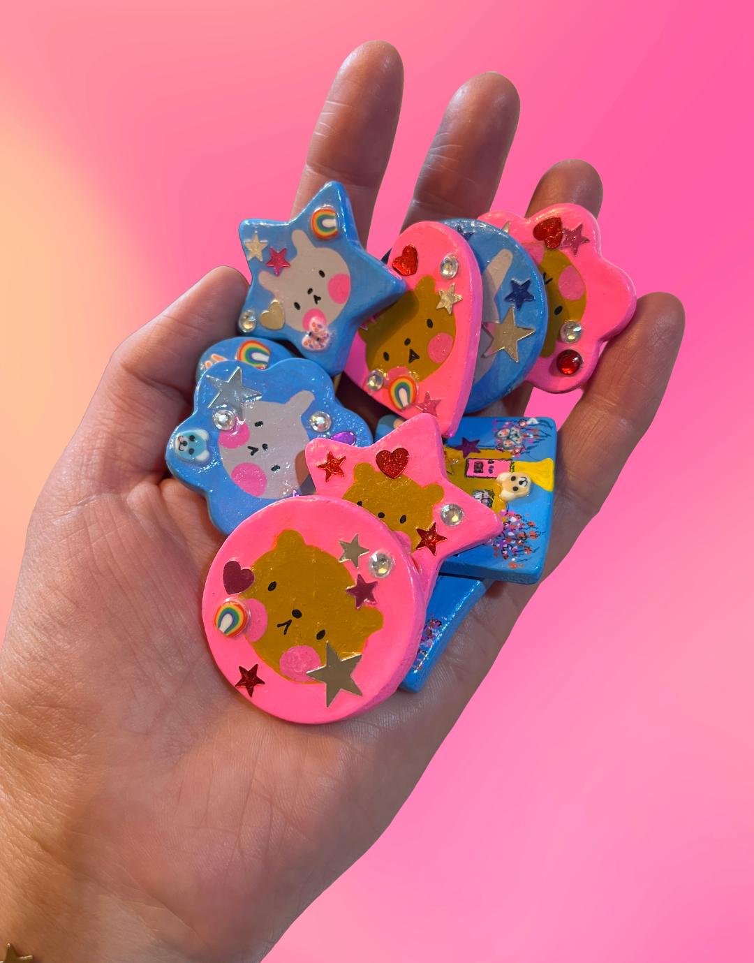 Hand Painted Cute Animal Clay Brooches and Magnets